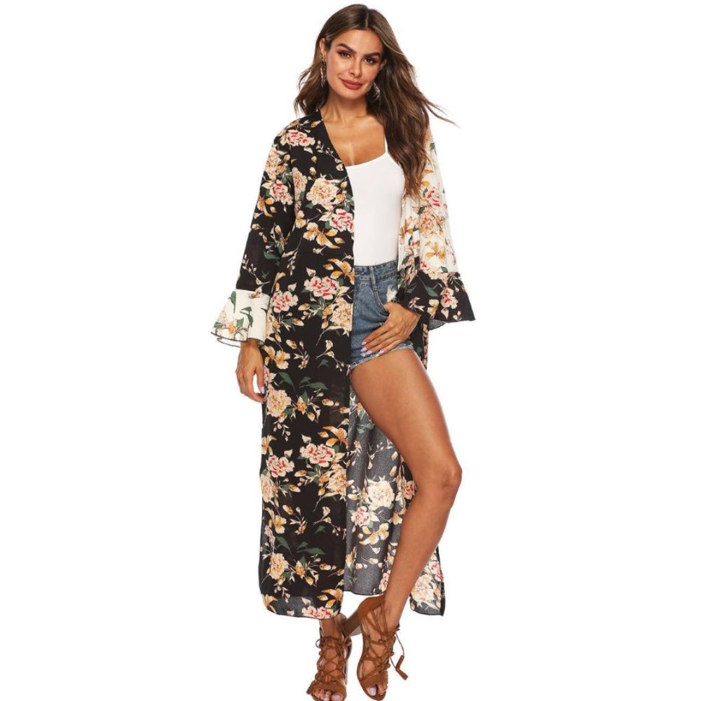 ⭐NEW, CHIC**- Floral Long Sleeve Side Slit Kimono | OFFERS WELCOME! - Picture 1 of 7